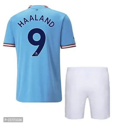 Haaland 9 Official Football Team Blue Tshirt with Shorts 2022-2023 for Men  Boys(Large 40)