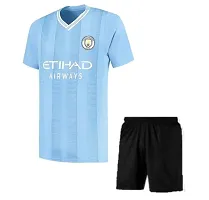 De Bruyne 17 Official Football Team Half Sleeve Tshirt with Shorts 2023/2024 (Boys  Men)(XX-Large 44) Multicolour-thumb1