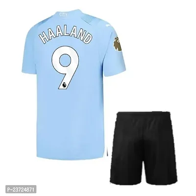 Erling Braut Haaland 9 Blue Football Team Jersey with Shorts 2023-2024 (Men  Kids)(9-10Years)-thumb0