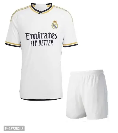 Sports Football White Home Official Half Sleeve Jersey with Shorts for Men  Boys 2023/2024(XX-Large 44)