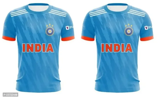 Virat Kohli 18 ODI Cricket Team Official Jersey  India ODI Criket Team Half Sleeve Tshirt Dhoni 7 2023-2024 (Men  Boys)(Small 36) Multicolour-thumb2