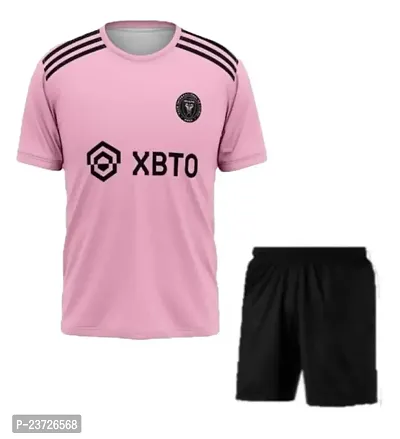 Inter Messi 10 Football Pink Half Sleeve Jersey Tshirt with Black Shorts 2023/2024 (Kid's,Boy's  Men)(10-11Years)