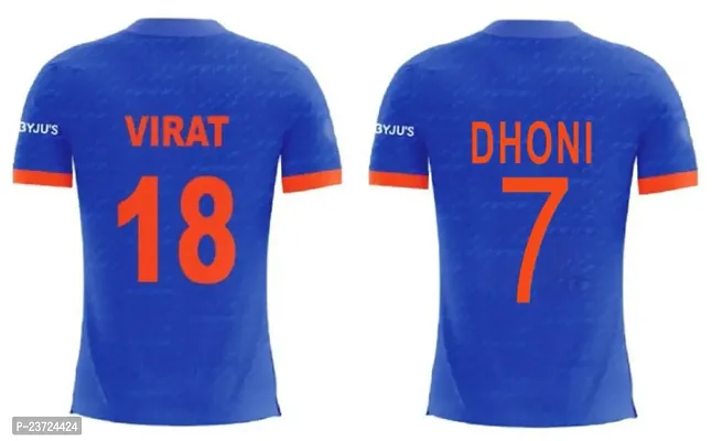 Virat Kohli 18 T20 Cricket Team Official Jersey  India T20 Criket Team Half Sleeve Tshirt Dhoni 7 2023-2024 (Men  Boys)(9-10Years) Multicolour