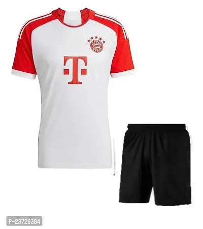 Football Home White New Team Half Sleeve Official Tshirt with Shorts 2023/2024 (Men  Boys)(Medium 38)