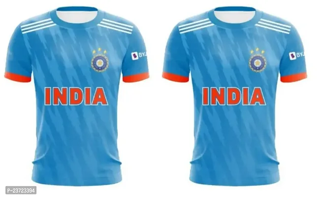 Virat Kohli 18 ODI Cricket Team Official Jersey  India ODI Criket Team Half Sleeve Tshirt Dhoni 7 2023-2024 (Men  Boys)(11-12Years) Multicolour-thumb2