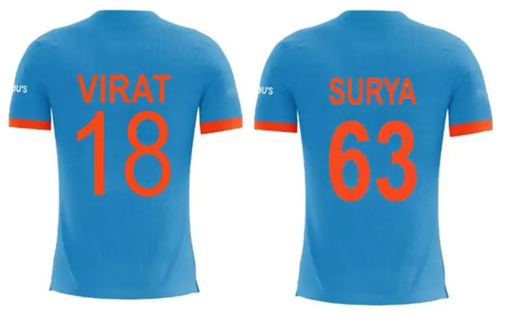 India T20 Cricket Team Official Jersey Virat Kohli 18 Surya 63 India T20 Criket Team Half Sleeve Tshirt 2023-2024 (Men Kids)(12-13Years)