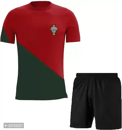 Portugal Red Cristiano Ronaldo 7 Home Original Football Half Sleeve Jersey with Shorts for Boys and Men 2022-2023(X-Large 42)