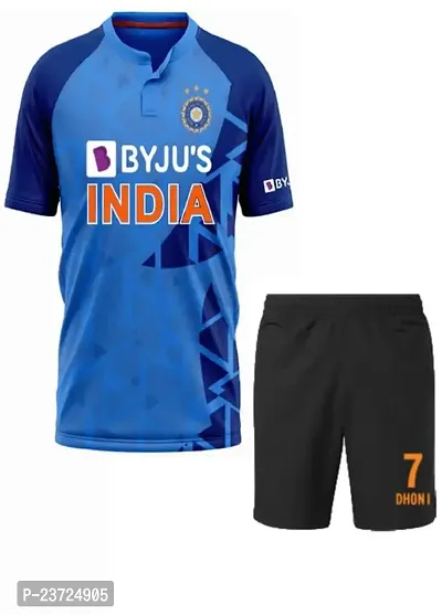 India Dhoni 7 Cricket Team World Cup Half Sleeve Jersey with Shorts 2023 for Men  Boys(18-24Months) Multicolour-thumb0