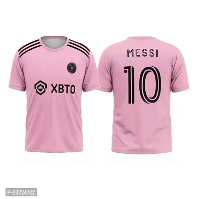 Inter Messi 10 Football Pink Half Sleeve Jersey Tshirt 2023/2024 (Kid's,Boy's  Men)(8-9Years)-thumb0