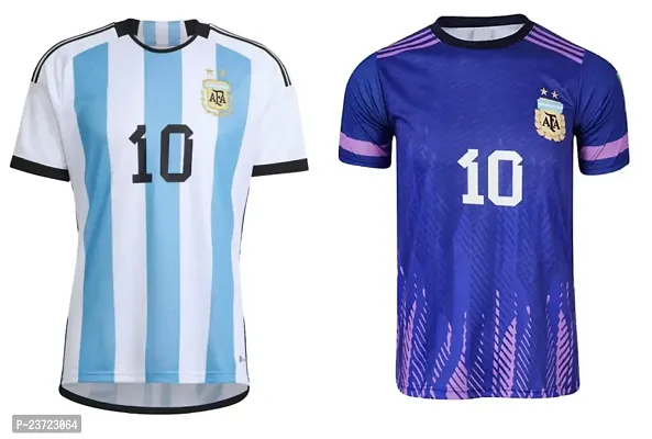 Messi 10 Football Home World Cup Official Jersey  Messi 10 Away Half Sleeve Tshirt 2022-2023 for Boys  Kids(7-8Years) Multicolour-thumb0