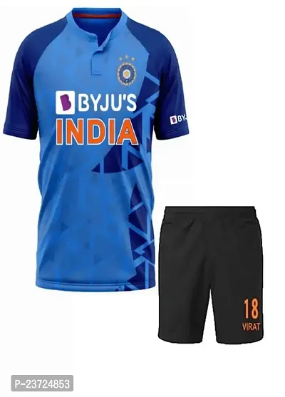India Virat 18 Cricket Team World Cup Half Sleeve Jersey with Shorts 2023 for Men  Kids(12-18Months) Multicolour-thumb0