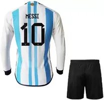 Messi 10 World Cup Football Full Sleeve Jersey with Shorts 2022/2023 for Men  Kids(Medium 38) Multicolour-thumb1