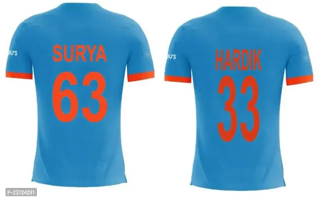 India Odi Cricket Team Official Jersey Surya 63  Hardik 33 India ODI Criket Team Half Sleeve Tshirt 2023-2024 (Boys  Men)(Large 40) Multicolour