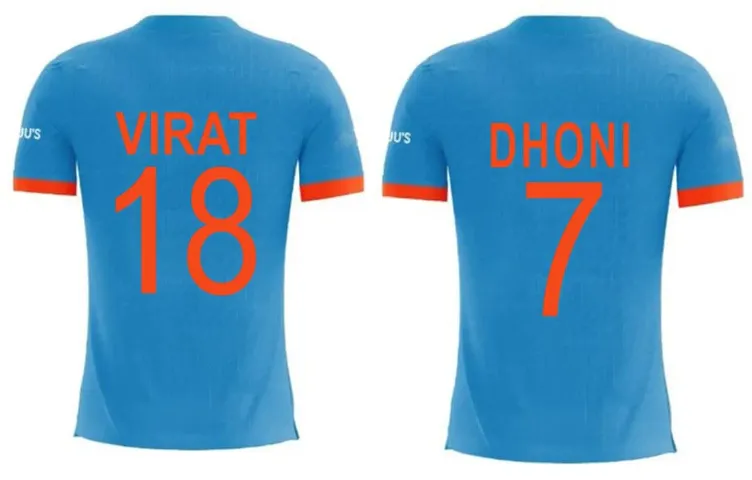 Virat Kohli 18 T20 Cricket Team Official Jersey India T20 Criket Team Half Sleeve Tshirt Dhoni 2023-2024 (Men Boys)(Large 40)