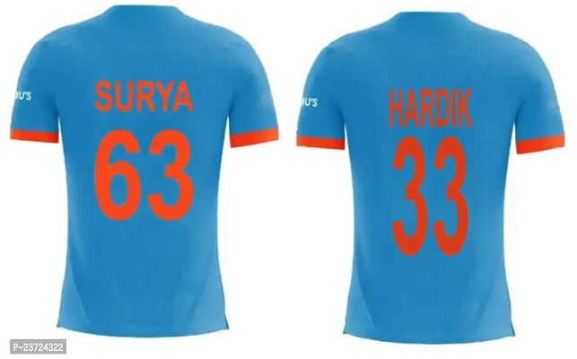 India Odi Cricket Team Official Jersey Surya 63  Hardik 33 India ODI Criket Team Half Sleeve Tshirt 2023-2024 (Boys  Men)(9-10Years) Multicolour