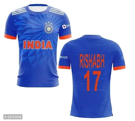 India New Cricket Team T20 Jersey Rishabh 17 2023/2024 for Men  Kids(13-14Years) Multicolour-thumb0