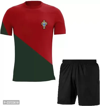 Portugal Red Cristiano Ronaldo 7 Home Original Football Half Sleeve Jersey with Shorts for Boys and Men 2022-2023(10-11Years)
