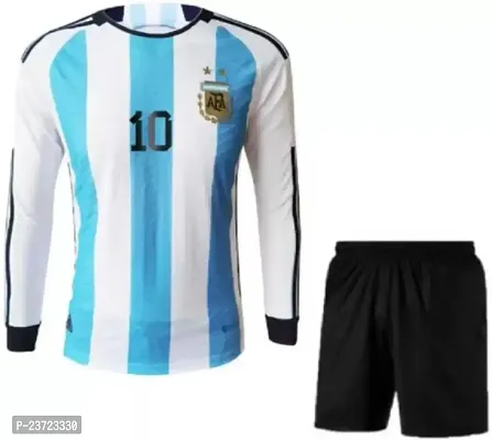 Messi 10 World Cup Football Full Sleeve Jersey with Shorts 2022/2023 for Men  Kids(Medium 38) Multicolour-thumb0