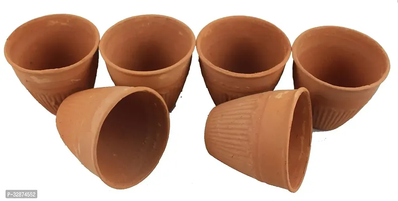 Baked Clay Kullad Traditional Indian Chai Tea Cup/Lassi Set of 6, Small-thumb0