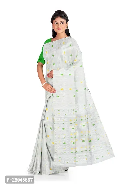 Women's Soft Handloom Dhakai Jamdani Saree (white)-thumb0