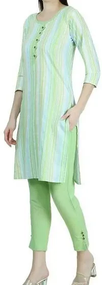 Stylish Green Cotton Blend Kurta With Pant And Dupatta Set For Women-thumb2