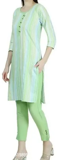 Stylish Green Cotton Blend Kurta With Pant And Dupatta Set For Women-thumb3