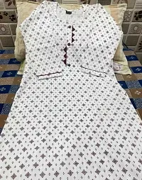 Stylish White Cotton Blend Kurta With Pant Set For Women-thumb1