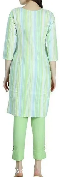 Stylish Green Cotton Blend Kurta With Pant And Dupatta Set For Women-thumb2