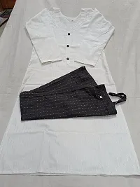 Stylish White Cotton Blend Kurta With Pant Set For Women-thumb2