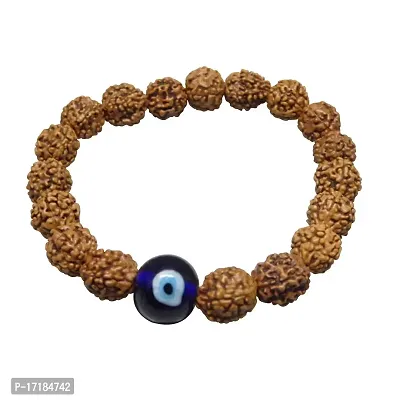 COLOUR OUR DREAMS Brown 5 Mukhi Rudraksha Stretchable Bracelet with Evil Eyes Round Bead for Men and Women