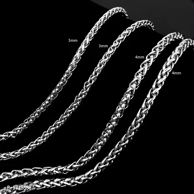 Imported 3 MM 26 MENS Silver Stainless Steel Wheat Braided Chain Necklace-thumb4