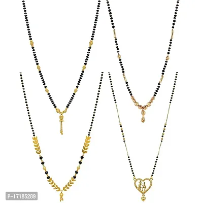 COLOUR OUR DREAMS Jewellery One Gram Gold Plated Combo of 4 Mangalsutra Necklace Pendant Tanmaniya Nallapusalu Black Bead Chain For Women and Girls