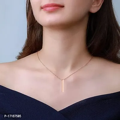 COLOUR OUR DREAMS Unisex Rose Gold Color Fancy  Stylish Metal 3D Cuboid Vertical Bar Stick Custom Name Locket Pendant Necklace With Clavicle Chain Jewellery Set-thumb5