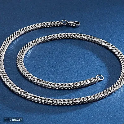 COLOUR OUR DREAMS Stainless Steel Curb Design Silver Neck Chain Chains For Men Stylish Boys - 22 Inch-thumb2