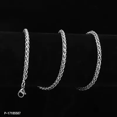 Imported 3 MM 26 MENS Silver Stainless Steel Wheat Braided Chain Necklace-thumb5