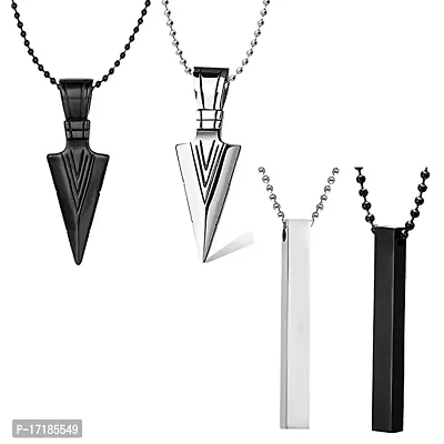 COLOUR OUR DREAMS Men's Fashion Jewellery Combo Pack of 4 Stainless Steel Solid Black and Silver Plating Stylish Pendants With Chain For Boys and Men PD1000876