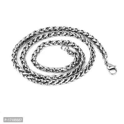 Imported 3 MM 26 MENS Silver Stainless Steel Wheat Braided Chain Necklace-thumb0