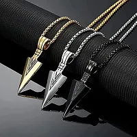 COLOUR OUR DREAMS locket Pendant for Men combo Black Silver gold Boys Mens boyfriend gents Boy girls Women Stainless Steel arrow 3 Necklace Long Locket Valentine gifts Stylish Simple Chain Pendant-thumb2