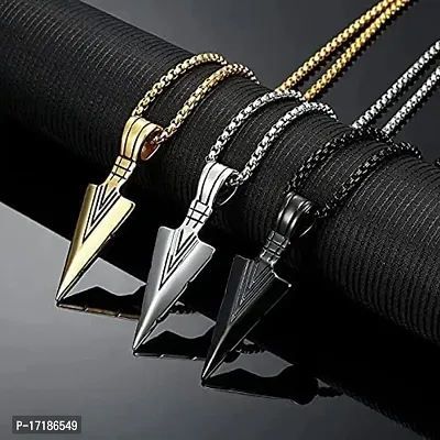 COLOUR OUR DREAMS locket Pendant for Men combo Black Silver gold Boys Mens boyfriend gents Boy girls Women Stainless Steel arrow 3 Necklace Long Locket Valentine gifts Stylish Simple Chain Pendant-thumb3