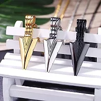 COLOUR OUR DREAMS locket Pendant for Men combo Black Silver gold Boys Mens boyfriend gents Boy girls Women Stainless Steel arrow 3 Necklace Long Locket Valentine gifts Stylish Simple Chain Pendant-thumb3