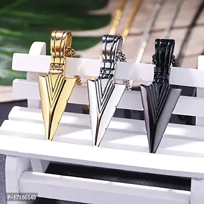 COLOUR OUR DREAMS locket Pendant for Men combo Black Silver gold Boys Mens boyfriend gents Boy girls Women Stainless Steel arrow 3 Necklace Long Locket Valentine gifts Stylish Simple Chain Pendant-thumb4