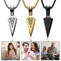 COLOUR OUR DREAMS locket Pendant for Men combo Black Silver gold Boys Mens boyfriend gents Boy girls Women Stainless Steel arrow 3 Necklace Long Locket Valentine gifts Stylish Simple Chain Pendant-thumb1