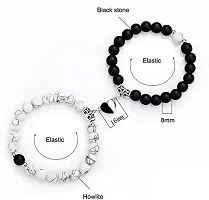COLOUR OUR DREAMS Couple Bracelet Gifts Heart Shape Alloy Magnet Wristband Stone Beaded Bracelet Valentine Lovers Black and White Gift Couple Magnetic Distance Bracelet-thumb2