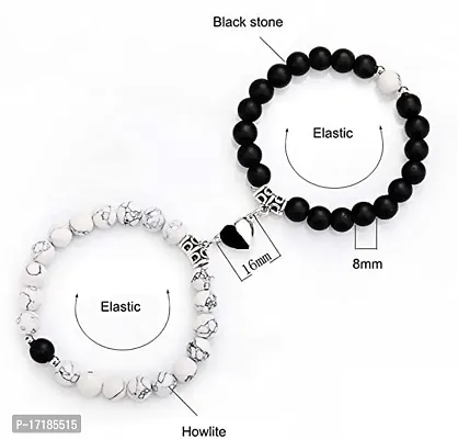 COLOUR OUR DREAMS Couple Bracelet Gifts Heart Shape Alloy Magnet Wristband Stone Beaded Bracelet Valentine Lovers Black and White Gift Couple Magnetic Distance Bracelet-thumb3