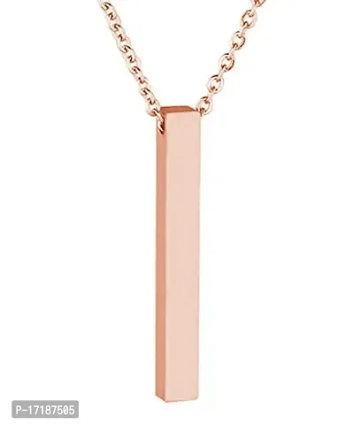 COLOUR OUR DREAMS Unisex Rose Gold Color Fancy  Stylish Metal 3D Cuboid Vertical Bar Stick Custom Name Locket Pendant Necklace With Clavicle Chain Jewellery Set-thumb0