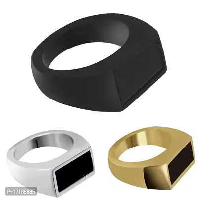 COLOUR OUR DREAMS Black, Silver and Gold Tone Finger Ring For Boys And Men | Exclusive and Trendy Titanium Ring For Boys And Men (Pack of 3)-thumb0