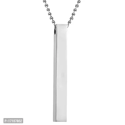 COLOUR OUR DREAMS Men's Jewellery 3D Cuboid Vertical Bar/Stick Stainless Steel Black Silver Locket Pendant Necklace Chain For Boys and Men Unisex Birthday Gift Anniversary Gift Silver Chain Necklace-thumb3