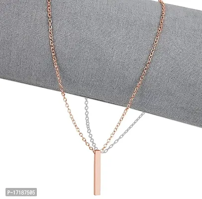 COLOUR OUR DREAMS Unisex Rose Gold Color Fancy  Stylish Metal 3D Cuboid Vertical Bar Stick Custom Name Locket Pendant Necklace With Clavicle Chain Jewellery Set-thumb3