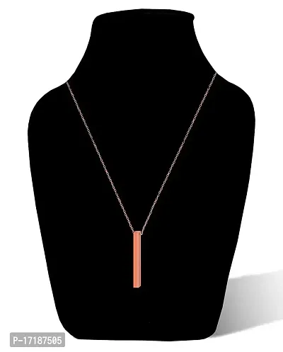 COLOUR OUR DREAMS Unisex Rose Gold Color Fancy  Stylish Metal 3D Cuboid Vertical Bar Stick Custom Name Locket Pendant Necklace With Clavicle Chain Jewellery Set-thumb4