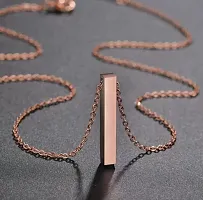 COLOUR OUR DREAMS Unisex Rose Gold Color Fancy  Stylish Metal 3D Cuboid Vertical Bar Stick Custom Name Locket Pendant Necklace With Clavicle Chain Jewellery Set-thumb1